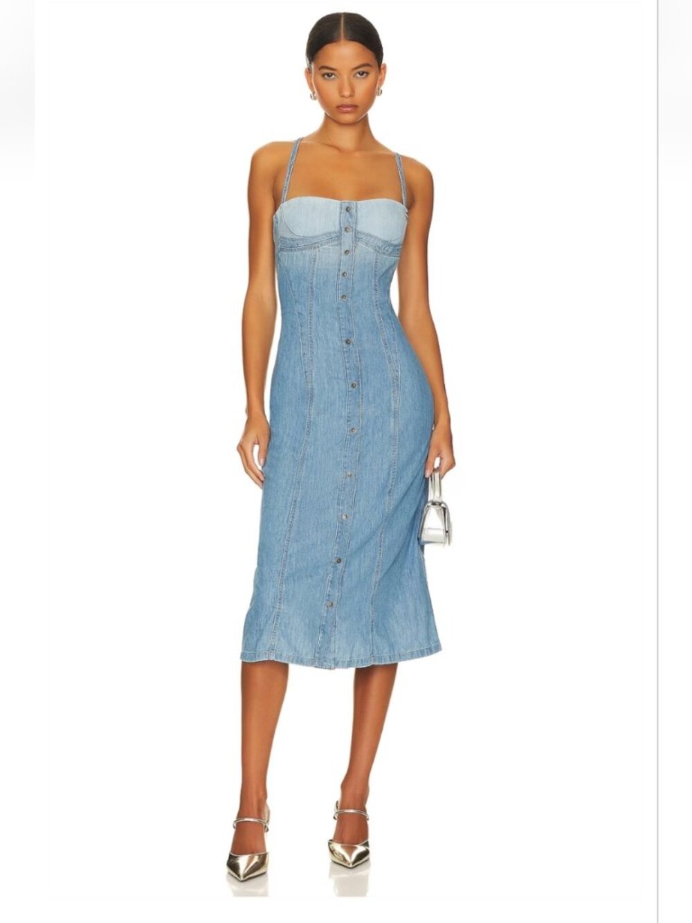 Diesel Dedressy Light Blue Denim Midi Dress Corset Bustier NWT XS